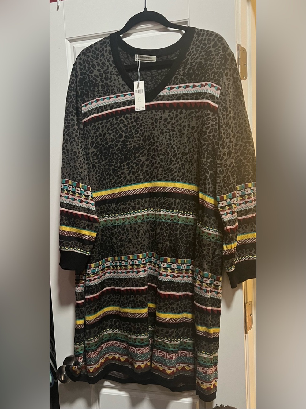 Aldo Martins Black Leopard-Print Long Sleeve Dress with Multicolor Stripes